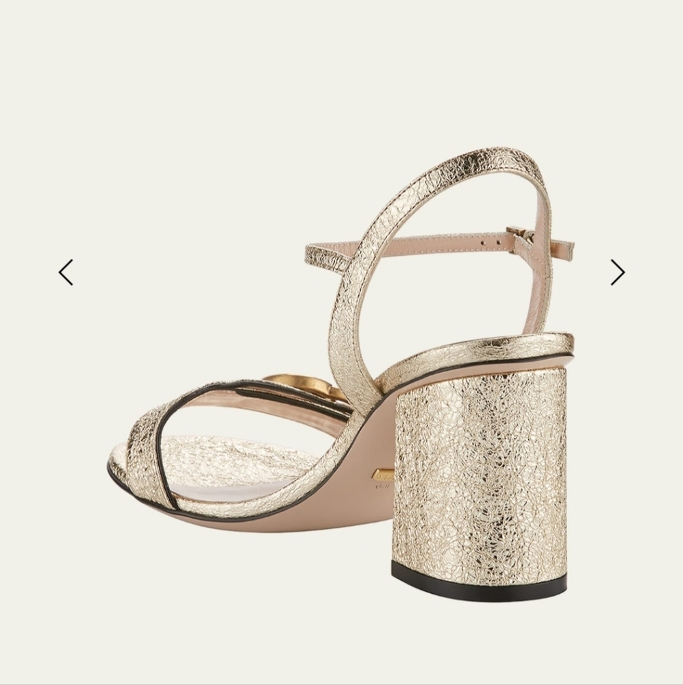 $920 Gucci Marmont GG Metallic Gold Leather Block Heel  Sandals EU 41.5 US 11.5 - Picture 5 of 12